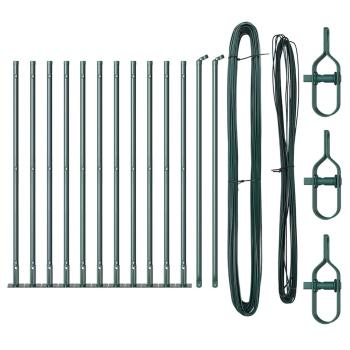 Zaunpfosten Set 13 Teile Grün Metall, Beton 3,2 x 3,2 x 50 cm