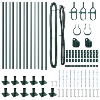 Zaunpfosten Set 13 Teile Grün Metall, Beton 3,2 x 3,2 x 50 cm