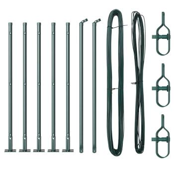 Zaunpfosten-Set mit Bodenplatten 7er Set Grün Beton, Metall