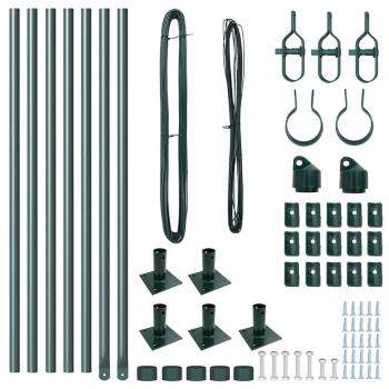 Zaunpfosten-Set mit Bodenplatten 7er Set Grün Beton, Metall
