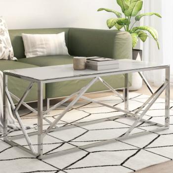 ARDEBO.de - Couchtisch Silbern Edelstahl und Hartglas