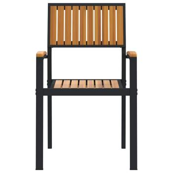 Stapelbare Gartenstühle 8 Stück Schwarz Stahl und Massivholz-Akazie