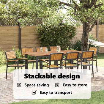 Stapelbare Gartenstühle 8 Stück Schwarz Stahl und Massivholz-Akazie