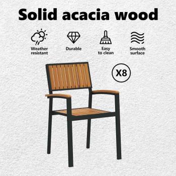 Stapelbare Gartenstühle 8 Stück Schwarz Stahl und Massivholz-Akazie