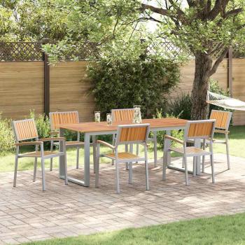 Stapelbare Gartenstühle 6 Teile Grau Stahl und Massivholz Akazie
