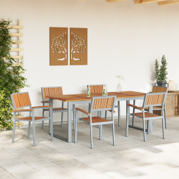 Stapelbare Gartenstühle 6 Teile Grau Stahl und Massivholz Akazie