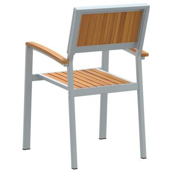 Stapelbare Gartenstühle 6 Teile Grau Stahl und Massivholz Akazie