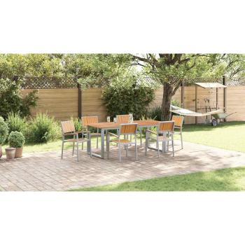 Stapelbare Gartenstühle 6 Teile Grau Stahl und Massivholz Akazie