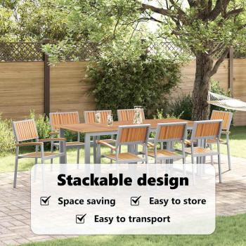 Stapelbare Gartenstühle 8 Stück Graue Stahl und Massivholz-Akazie