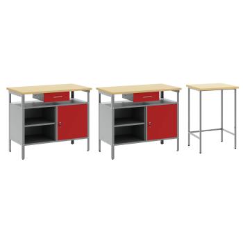 Werkbank-Set 3 pcs Schwarz und Grau Pulverbeschichteter Stahl