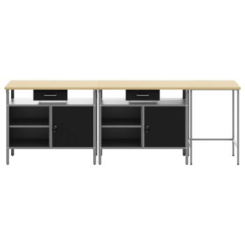 Werkbank-Set 3 pcs Schwarz und Grau Pulverbeschichteter Stahl