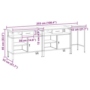 Werkbank-Set 3 pcs Schwarz und Grau Pulverbeschichteter Stahl