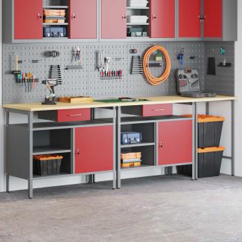 Werkbank-Set 3 pcs Schwarz und Grau Pulverbeschichteter Stahl