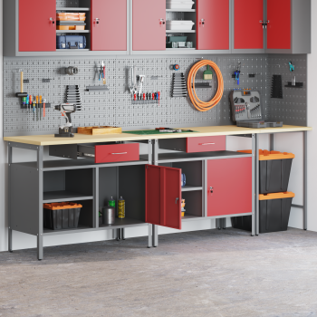 Werkbank-Set 3 pcs Schwarz und Grau Pulverbeschichteter Stahl