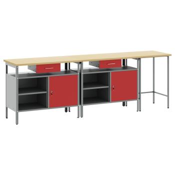 Werkbank-Set 3 pcs Schwarz und Grau Pulverbeschichteter Stahl