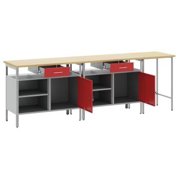 Werkbank-Set 3 pcs Schwarz und Grau Pulverbeschichteter Stahl
