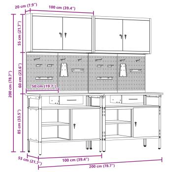 8-teiliges Werkbankset aus schwarzem Stahl