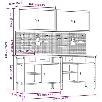 8-teiliges Werkbankset aus schwarzem Stahl