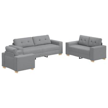 3-teiliges Sofa Set mit Kissen Hellgrau Stoff