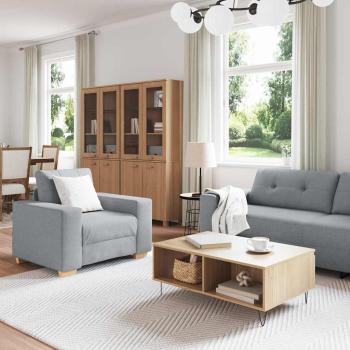 3-teiliges Sofa Set mit Kissen Hellgrau Stoff