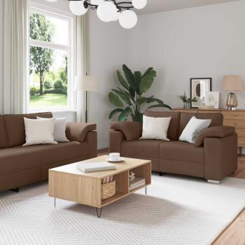 3-teiliges Sofa Set mit Kissen in braunem Stoff