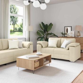 ARDEBO.de - 2-teiliges Sofa Set mit Kissen in cremefarbener Stoff