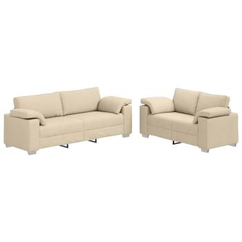 2-teiliges Sofa Set mit Kissen in cremefarbener Stoff