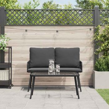 2-teiliges Garten-Esszimmer-Set mit Kissen Schwarz Poly-Rattan