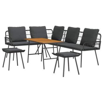 4-teiliges Garten-Sofa Set mit Kissen Schwarz Poly Rattan