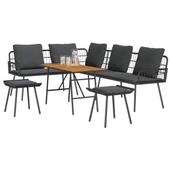 4-teiliges Garten-Sofa Set mit Kissen Schwarz Poly Rattan