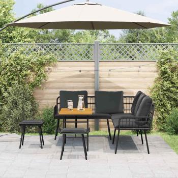 4-teiliges Garten-Sofa Set mit Kissen Schwarz Poly Rattan