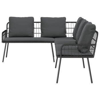 4-teiliges Garten-Sofa Set mit Kissen Schwarz Poly Rattan