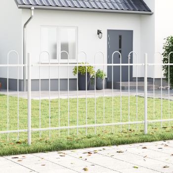 Weißer Gartenzaun mit Hoop-Top, 5.1x1 m, aus Stahl