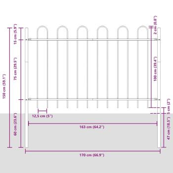 Weißer Gartenzaun mit Hoop-Top, 5.1x1 m, aus Stahl
