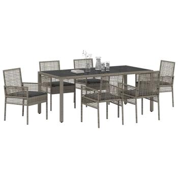 7-teiliges Gartendiningset mit Kissen Grau Poly-Rattan