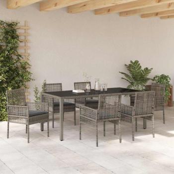 7-teiliges Gartendiningset mit Kissen Grau Poly-Rattan