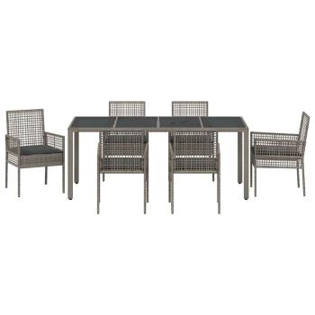 7-teiliges Gartendiningset mit Kissen Grau Poly-Rattan