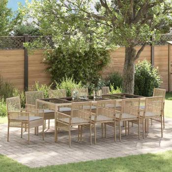 ARDEBO.de - 11-teiliges Garten Essset mit Kissen Beige Poly-Rattan