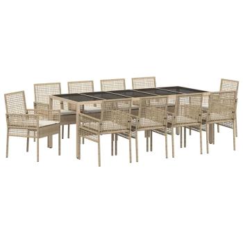 11-teiliges Garten Essset mit Kissen Beige Poly-Rattan