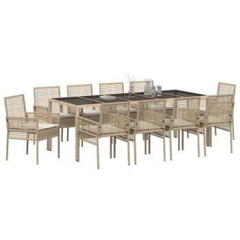 11-teiliges Garten Essset mit Kissen Beige Poly-Rattan