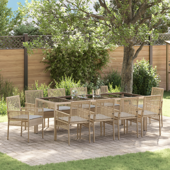 11-teiliges Garten Essset mit Kissen Beige Poly-Rattan