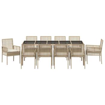 11-teiliges Garten Essset mit Kissen Beige Poly-Rattan