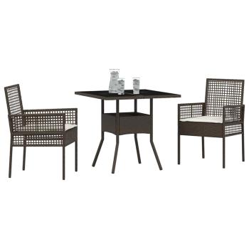 3-teilige Garten Essgruppe Braun Poly Rattan