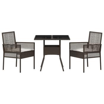 3-teilige Garten Essgruppe Braun Poly Rattan