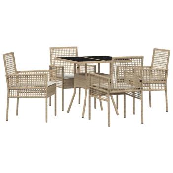5-teiliges Garten Essset Beige Poly Rattan