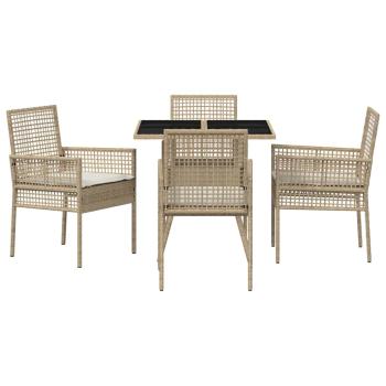 5-teiliges Garten Essset Beige Poly Rattan
