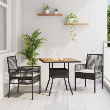 ARDEBO.de - 3-teiliges Garten-Essset mit Kissen Schwarz Poly Rattan