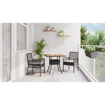 3-teiliges Garten-Essset mit Kissen Schwarz Poly Rattan