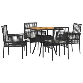5-teiliges Garten-Essgruppen-Set mit Kissen in Schwarz Poly-Rattan