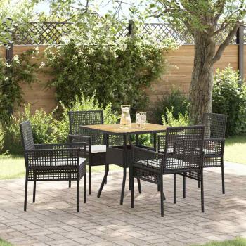 5-teiliges Garten-Essgruppen-Set mit Kissen in Schwarz Poly-Rattan